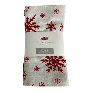 Rachel Ashwell The Farmhouse Napkins 18 x 18 Snowflakes Solid Red Set of 12 NEW